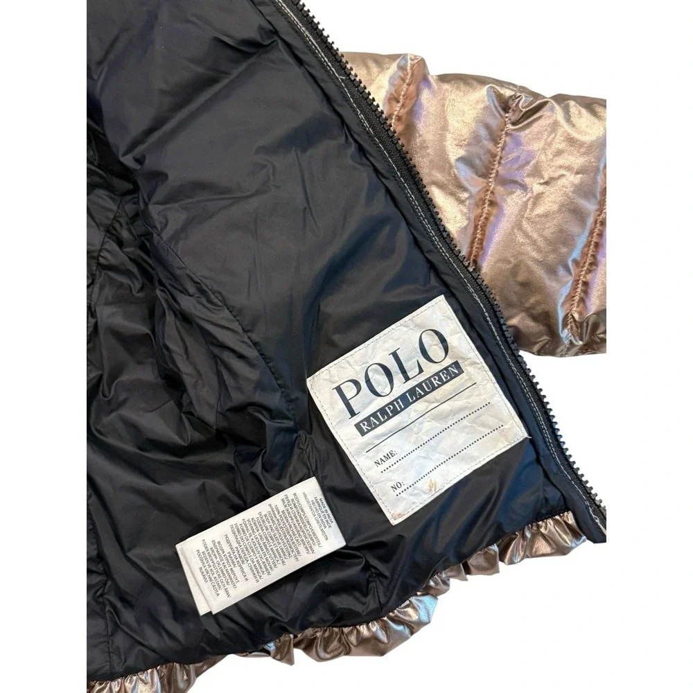 Polo Ralph Lauren Kids Puffer Jacket‎ Coat 4T Zip Snap Gold Metallic Logo